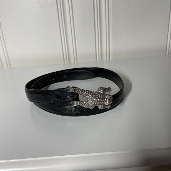 Kieselstien cord lizard belt with sterling frog buckle